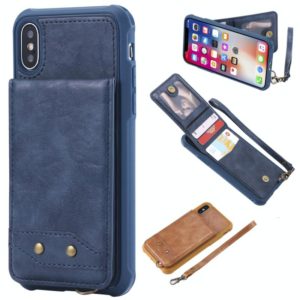 For iPhone X / XS Vertical Flip Shockproof Leather Protective Case with Short Rope, Support Card Slots & Bracket & Photo Holder & Wallet Function(Blue) (OEM)