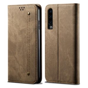 For Huawei P30 Denim Texture Casual Style Horizontal Flip Leather Case with Holder & Card Slots & Wallet(Khaki) (OEM)