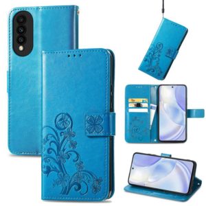 For Huawei nova 8 SE Youth Four-leaf Clasp Embossed Buckle Mobile Phone Protection Leather Case with Lanyard & Card Slot & Wallet & Bracket Function(Blue) (OEM)