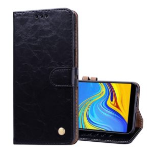 Business Style Oil Wax Texture Horizontal Flip Leather Case for Galaxy J6+, with Holder & Card Slots & Wallet (Black) (OEM)