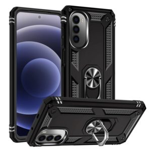 For Motorola Moto G52 Shockproof TPU + PC Holder Phone Case(Black) (OEM)