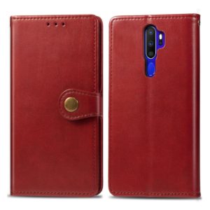 For OPPO A5 2020 / A9 2020 Retro Solid Color Leather Buckle Phone Case with Lanyard & Photo Frame & Card Slot & Wallet & Stand Function(Red) (OEM)