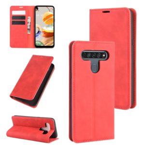For LG K61 Retro-skin Business Magnetic Suction Leather Case with Holder & Card Slots & Wallet(Red) (OEM)