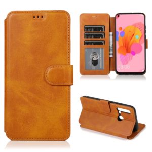 For Huawei P20 Lite 2019 Calf Texture Magnetic Buckle Horizontal Flip Leather Case with Holder & Card Slots & Wallet & Photo Frame(Khaki) (OEM)