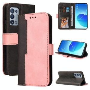 For OPPO Reno6 Pro 5G / Reno6 Pro+ 5G Business Stitching-Color Horizontal Flip PU Leather Case with Holder & Card Slots & Photo Frame & Lanyard(Pink) (OEM)