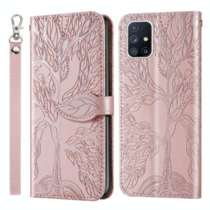 For Samsung Galaxy M51 (Side Fingerprint) Life of Tree Embossing Pattern Horizontal Flip Leather Case with Holder & Card Slot & Wallet & Photo Frame & Lanyard(Rose Gold) (OEM)