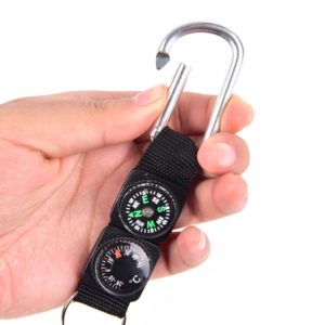 3 in 1 Camping Climbing Hiking Mini Carabiner with Keychain Compass Thermometer Hanger Key Ring Black (OEM)