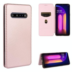 For LG V60 ThinQ 5G Carbon Fiber Texture Horizontal Flip TPU + PC + PU Leather Case with Card Slot(Pink) (OEM)