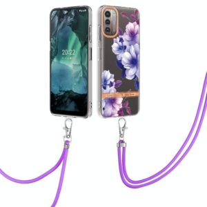 For Nokia G21/G11 Flowers Series TPU Phone Case with Lanyard(Purple Begonia) (OEM)