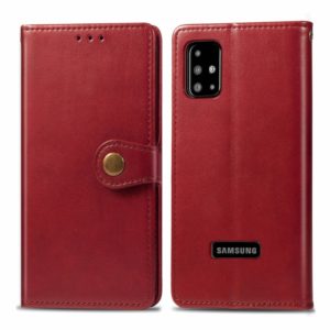 For Galaxy A51 Retro Solid Color Leather Buckle Phone Case with Lanyard & Photo Frame & Card Slot & Wallet & Stand Function(Red) (OEM)