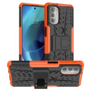 For Motorola Moto G51 5G Tire Texture TPU + PC Phone Case with Holder(Orange) (OEM)