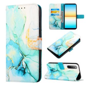 For Sony Xperia 10 IV PT003 Marble Pattern Flip Leather Phone Case(Green LS003) (OEM)