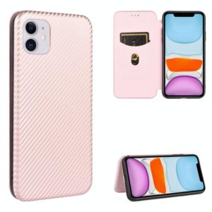 For iPhone 11 Carbon Fiber Texture Horizontal Flip TPU + PC + PU Leather Case with Card Slot(Pink) (OEM)
