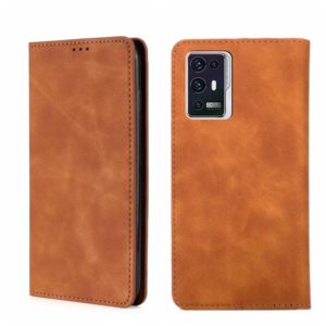 For ZTE Axon 30 Pro 5G Skin Feel Magnetic Flip Leather Phone Case(Light Brown) (OEM)