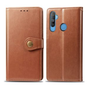 For OPPO Realme C3 Retro Solid Color Leather Buckle Phone Case with Lanyard & Photo Frame & Card Slot & Wallet & Stand Function(Brown) (OEM)