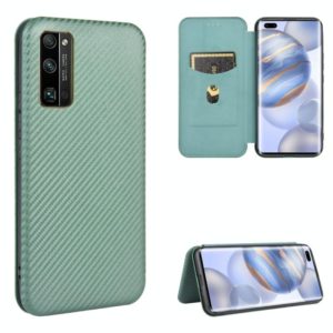 For Huawei Honor 30 Pro Carbon Fiber Texture Horizontal Flip TPU + PC + PU Leather Case with Card Slot(Green) (OEM)