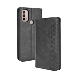 For Motorola Moto E40 / E30 / E20 Magnetic Buckle Retro Crazy Horse Texture Horizontal Flip Phone Leather Case with Holder & Card Slots & Photo Frame(Black) (OEM)