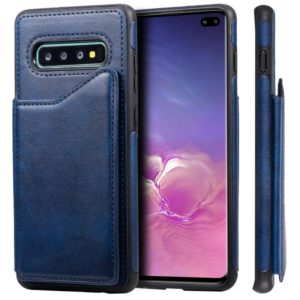 For Galaxy S10+ Shockproof Calf Texture Protective Case with Holder & Card Slots & Frame(Blue) (OEM)