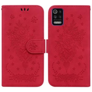 For LG K52 / K62 / Q52 Butterfly Rose Embossed Leather Phone Case(Red) (OEM)
