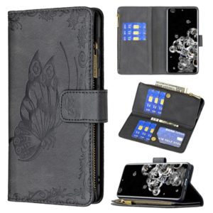 For Samsung Galaxy S20 Ultra Flying Butterfly Embossing Pattern Zipper Horizontal Flip Leather Case with Holder & Card Slots & Wallet(Black) (OEM)