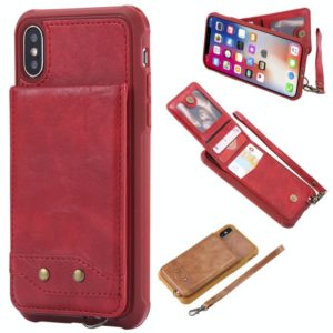 For iPhone X / XS Vertical Flip Shockproof Leather Protective Case with Short Rope, Support Card Slots & Bracket & Photo Holder & Wallet Function(Red) (OEM)