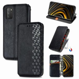 For Xiaomi POCO M3 Cubic Grid Pressed Horizontal Flip Magnetic PU Leather Case with Holder & Card Slots & Wallet(Black) (OEM)