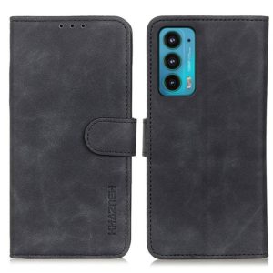 For Motorola Edge 20 KHAZNEH Retro Texture PU + TPU Horizontal Flip Leather Case with Holder & Card Slots & Wallet(Black) (OEM)
