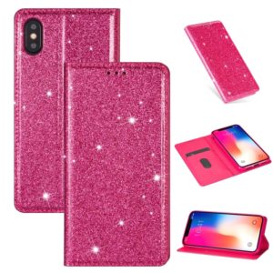 For iPhone XR Ultrathin Glitter Magnetic Horizontal Flip Leather Case with Holder & Card Slots(Rose Red) (OEM)