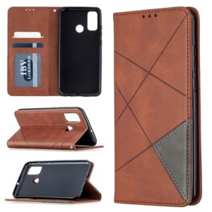 For Huawei P smart 2020 Rhombus Texture Horizontal Flip Magnetic Leather Case with Holder & Card Slots & Wallet(Brown) (OEM)