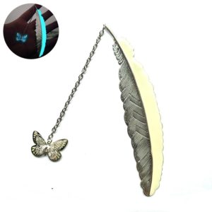 Luminous Pure Copper Feather Bookmark Retro Dragonfly Butterfly Bookmark(Silver Butterfly) (OEM)