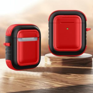 Wireless Earphones Shockproof TPU + PC Protective Case with Carabiner For AirPods 1 / 2(Red+Black) (OEM)