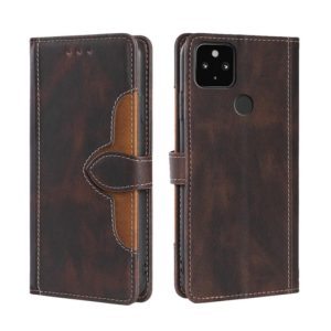 For Google Pixel 5 XL / Pixel 4a 5G Skin Feel Straw Hat Magnetic Buckle Horizontal Flip Leather Case with Holder & Card Slots & Wallet(Brown) (OEM)