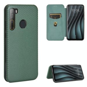 For HTC Desire 20 Pro Carbon Fiber Texture Horizontal Flip TPU + PC + PU Leather Case with Card Slot(Green) (OEM)