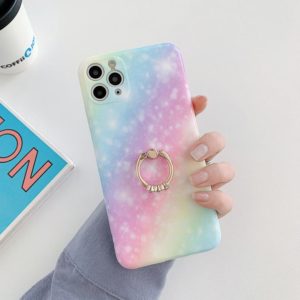 For iPhone 11 Pro Shockproo Colorful Glitter Marble Protective Case with Ring Holder (Blue Purple) (OEM)