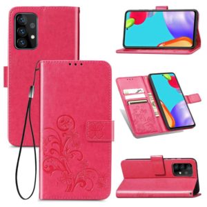 For Samsung Galaxy A72 5G / 4G Four-leaf Clasp Embossed Buckle Mobile Phone Protection Leather Case with Lanyard & Card Slot & Wallet & Bracket Function(Magenta) (OEM)