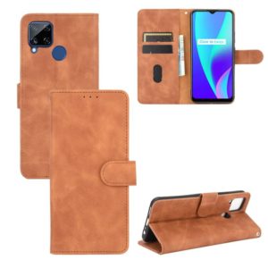 For OPPO Realme C15 Solid Color Skin Feel Magnetic Buckle Horizontal Flip Calf Texture PU Leather Case with Holder & Card Slots & Wallet(Brown) (OEM)