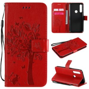 For Motorola Moto G Power Tree & Cat Embossed Pattern Horizontal Flip Leather Case with Holder & Card Slots & Wallet & Lanyard(Red) (OEM)