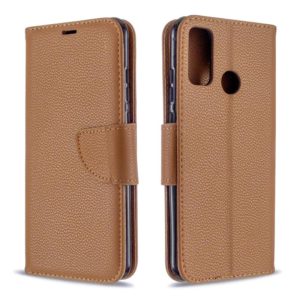For Huawei P Smart (2020) Litchi Texture Pure Color Horizontal Flip PU Leather Case with Holder & Card Slots & Wallet & Lanyard(Brown) (OEM)