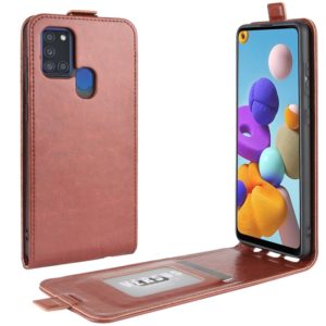 For Galaxy A21S R64 Texture Single Vertical Flip Leather Protective Case with Card Slots & Photo Frame(Brown) (OEM)