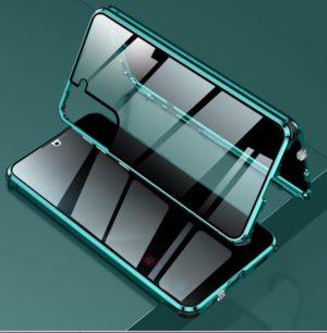 For Samsung Galaxy S21 Ultra 5G Four-corner Shockproof Anti-peeping Magnetic Metal Frame Double-sided Tempered Glass Case(Green) (OEM)