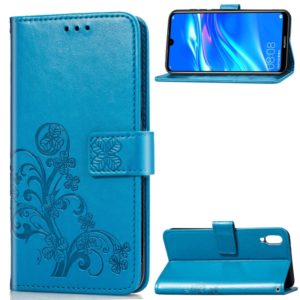 Lucky Clover Pressed Flowers Pattern Leather Case for Huawei Enjoy 9, with Holder & Card Slots & Wallet & Hand Strap (Blue) (OEM)