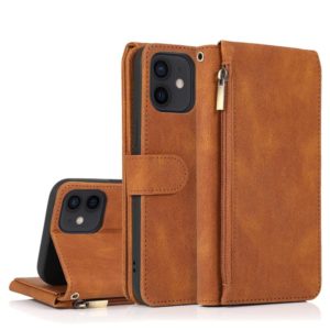 For iPhone 12 Pro Max Skin-feel Crazy Horse Texture Zipper Wallet Bag Horizontal Flip Leather Case with Holder & Card Slots & Wallet & Lanyard(Brown) (OEM)
