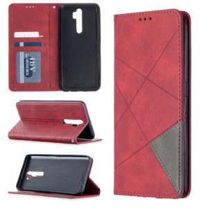 For Oppo A5 (2020) / A9 (2020) Rhombus Texture Horizontal Flip Magnetic Leather Case with Holder & Card Slots(Red) (OEM)