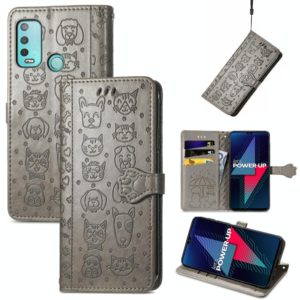For Wiko Power U30 Cat and Dog Embossed Horizontal Flip Phone Leather Case with Holder & Card Slot & Wallet & Lanyard(Grey) (OEM)