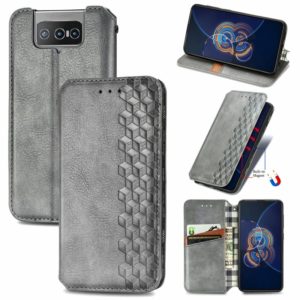 For Asus Zenfone 8 Flip Cubic Grid Pressed Horizontal Flip Magnetic PU Leather Case with Holder & Card Slots & Wallet(Grey) (OEM)