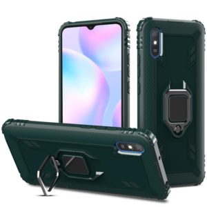 For Xiaomi Redmi 9A Carbon Fiber Protective Case with 360 Degree Rotating Ring Holder(Green) (OEM)