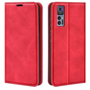 For TCL 30 5G / 30+ Retro-skin Magnetic Suction Leather Phone Case(Red) (OEM)