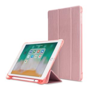 Litchi Texture Flip Leather Case for iPad 9.7(2017) / 9.7(2018)/ Air2 / Air, with Three-folding Holder & Pen Slots(Rose Gold) (OEM)