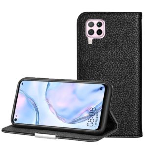 For Huawei P40 Lite Litchi Texture Solid Color Horizontal Flip Leather Case with Bracket & Card Slots & Wallet & Lanyard(Black) (OEM)
