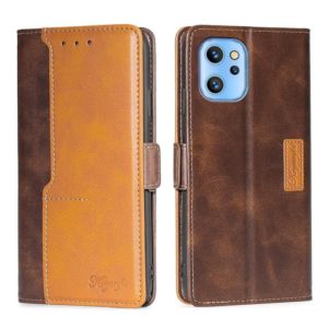 For UMIDIGI A13/A13 Pro/A13S Contrast Color Side Buckle Leather Phone Case(Dark Brown + Gold) (OEM)